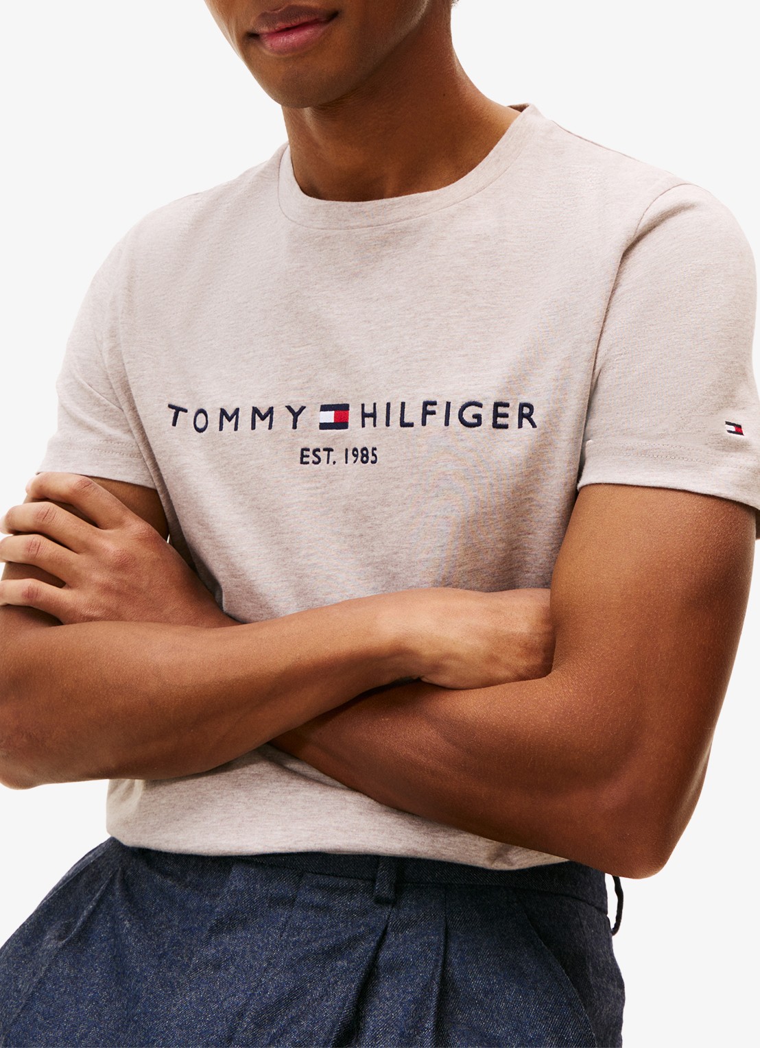 Tommy Hilfiger T-shirt met logoborduring  - detail 2 heathered pebble / beige
