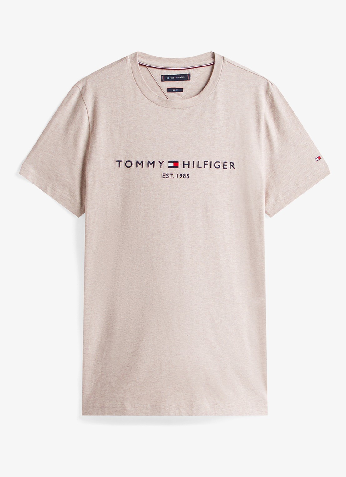 Tommy Hilfiger T-shirt met logoborduring  - voorkant 3 heathered pebble / beige