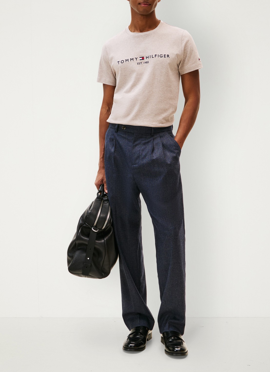 Tommy Hilfiger T-shirt met logoborduring  - voorkant 4 heathered pebble / beige