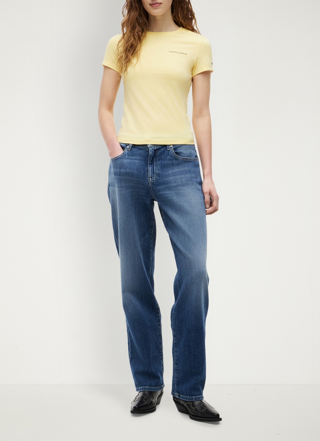 Tommy Hilfiger T-shirt met logoprint - voorkant 2 lichtgeel