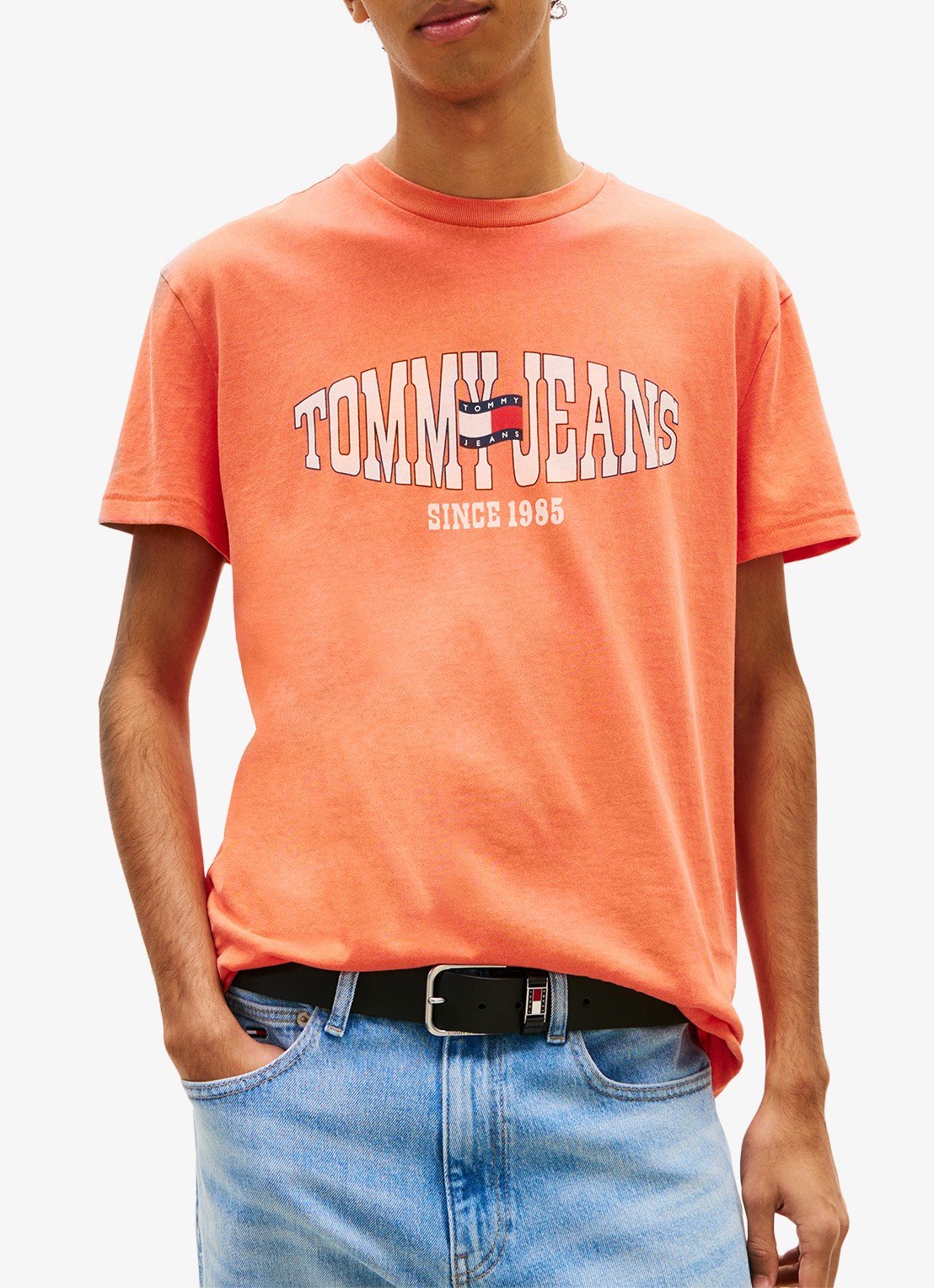 Tommy Hilfiger T-shirt met logoprint - detail koraalrood