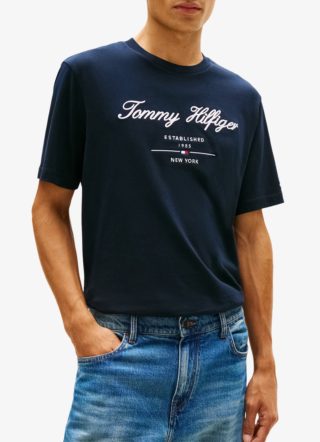 Tommy Hilfiger T-shirt met logoprint - detail 4 donkerblauw