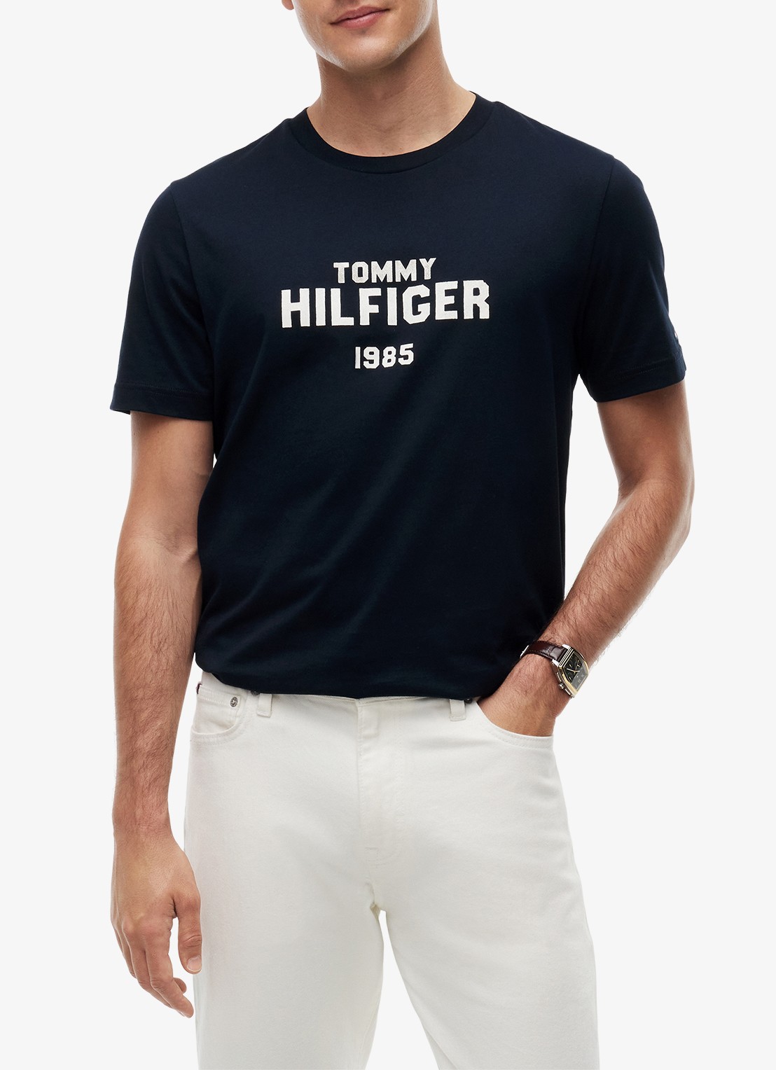 Tommy Hilfiger T-shirt met logoprint - detail donkerblauw