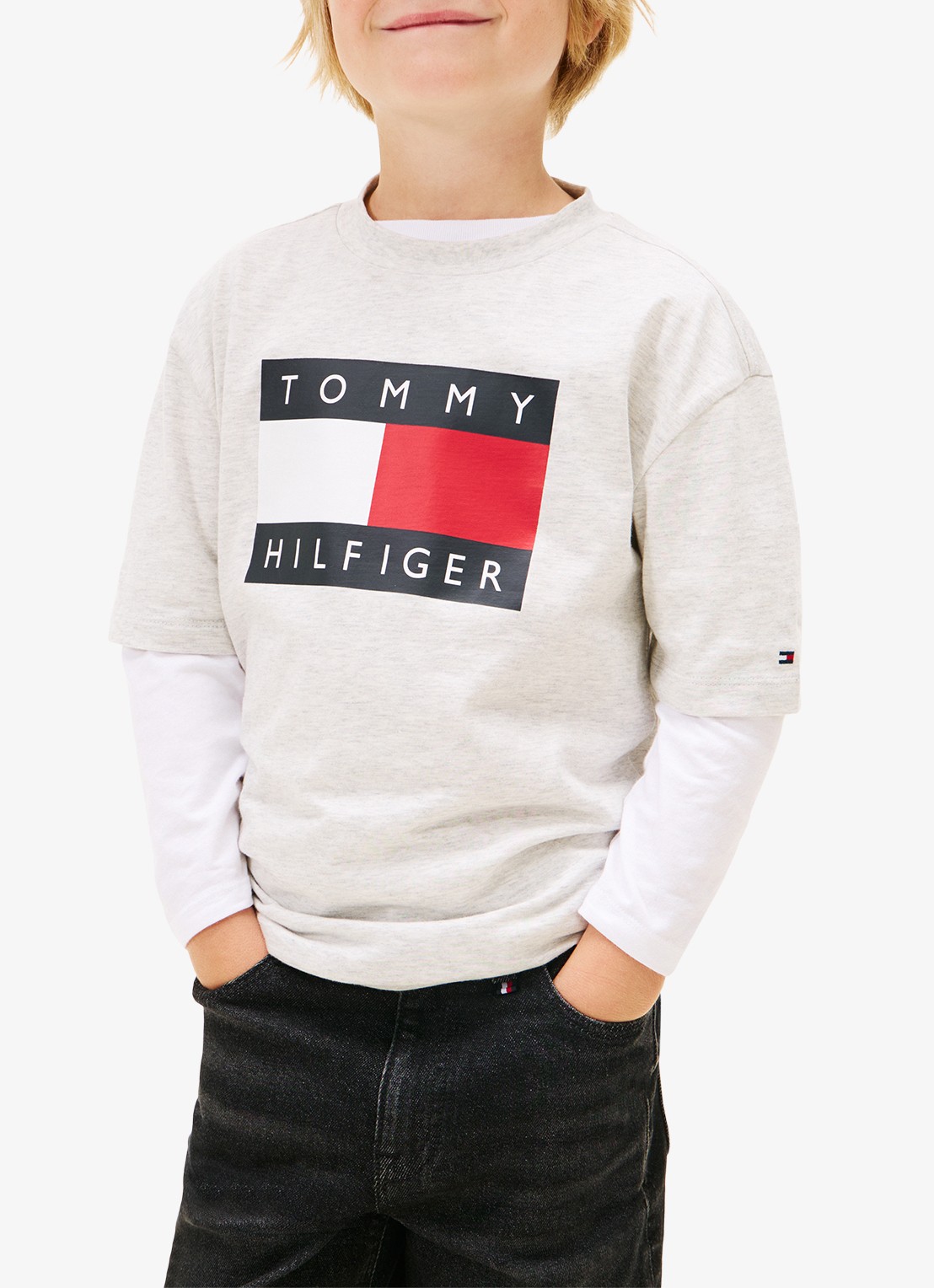 Tommy Hilfiger T-shirt met logoprint - detail 4 lichtgrijs