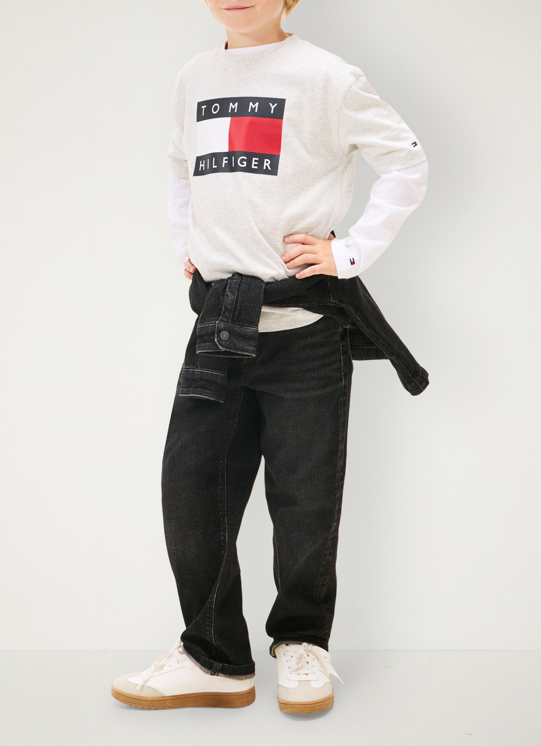 Tommy Hilfiger T-shirt met logoprint - voorkant 2 lichtgrijs