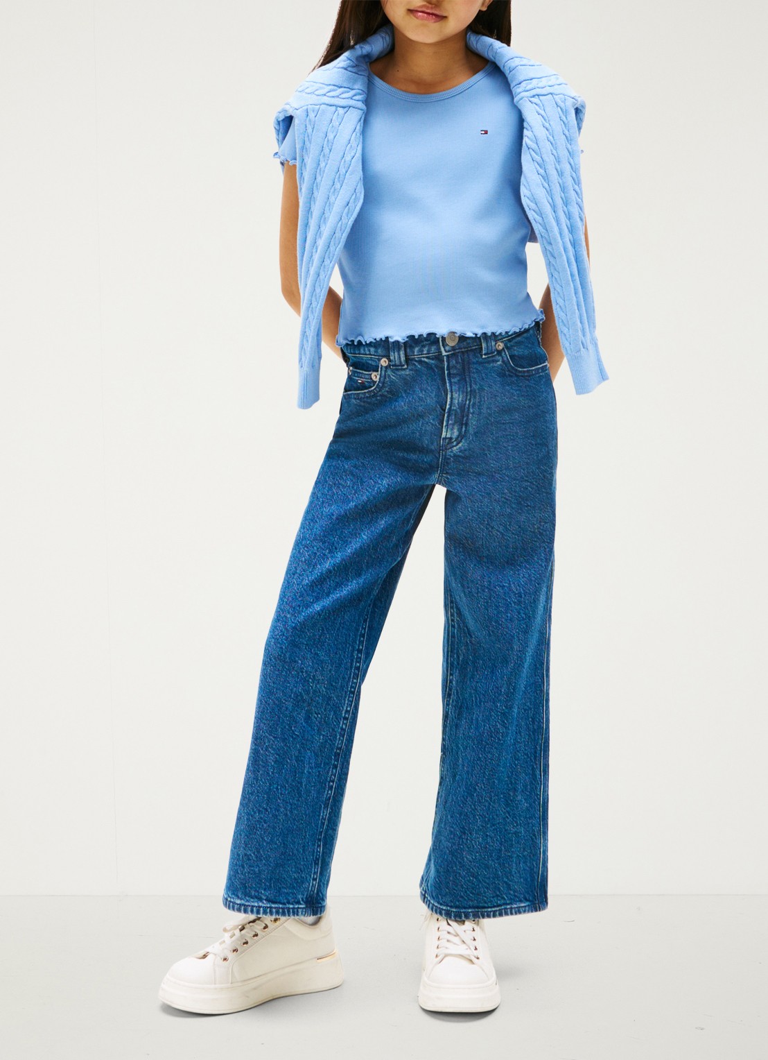 Tommy Hilfiger T-shirt met ribstructuur en logo - voorkant 3 blauw