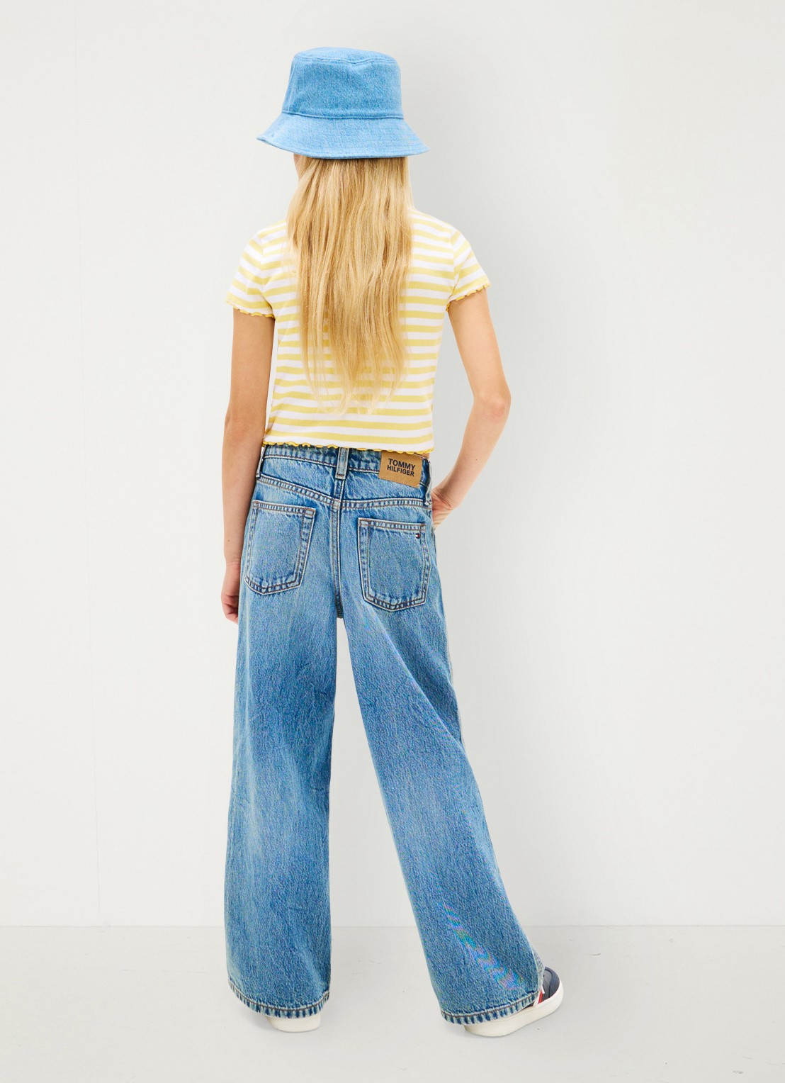 Tommy Hilfiger T-shirt met ribstructuur en logo - achterkant lichtgeel