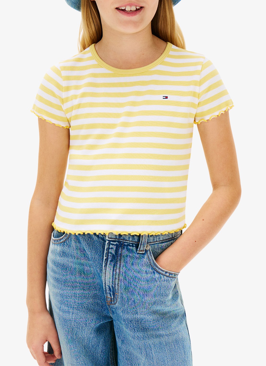 Tommy Hilfiger T-shirt met ribstructuur en logo - detail 2 lichtgeel