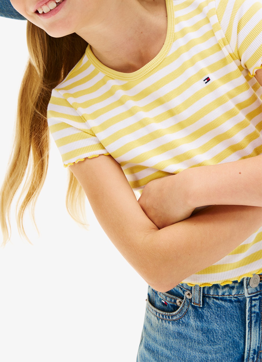 Tommy Hilfiger T-shirt met ribstructuur en logo - detail 3 lichtgeel