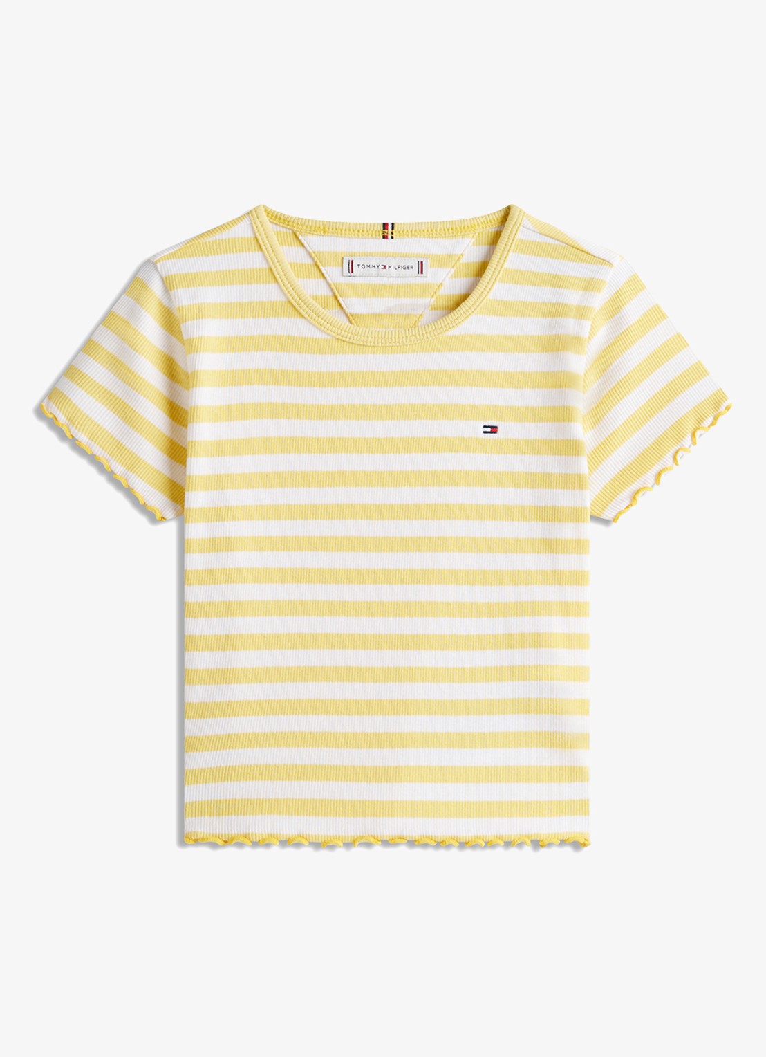 Tommy Hilfiger T-shirt met ribstructuur en logo - voorkant 4 lichtgeel