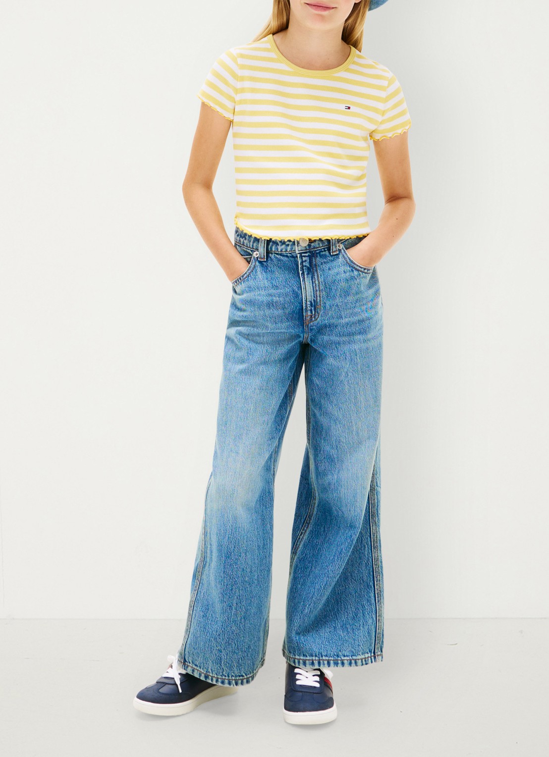 Tommy Hilfiger T-shirt met ribstructuur en logo - voorkant 5 lichtgeel