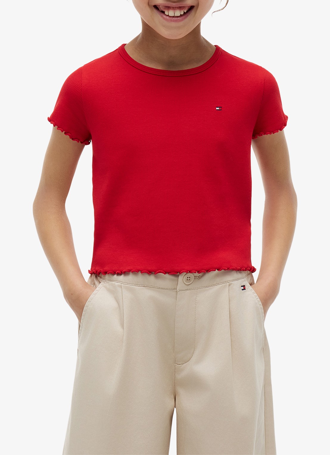 Tommy Hilfiger T-shirt met ribstructuur en logo - detail rood