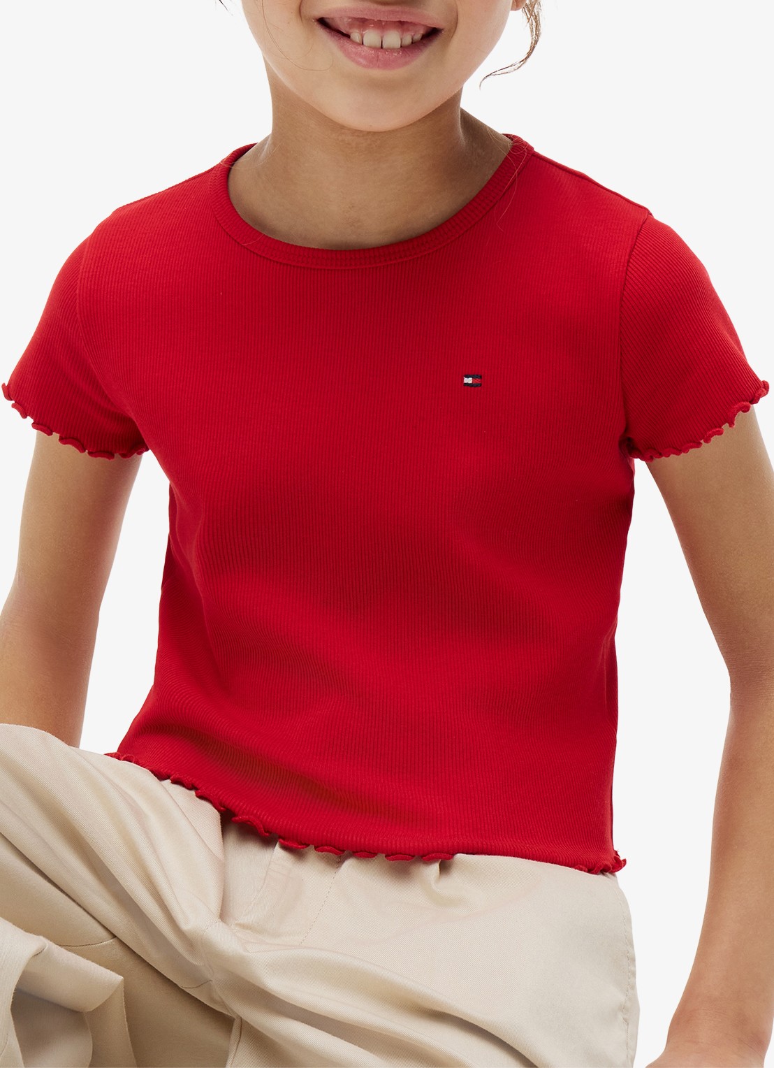 Tommy Hilfiger T-shirt met ribstructuur en logo - detail 2 rood