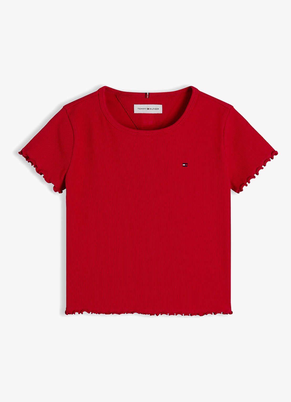 Tommy Hilfiger T-shirt met ribstructuur en logo - voorkant 4 rood