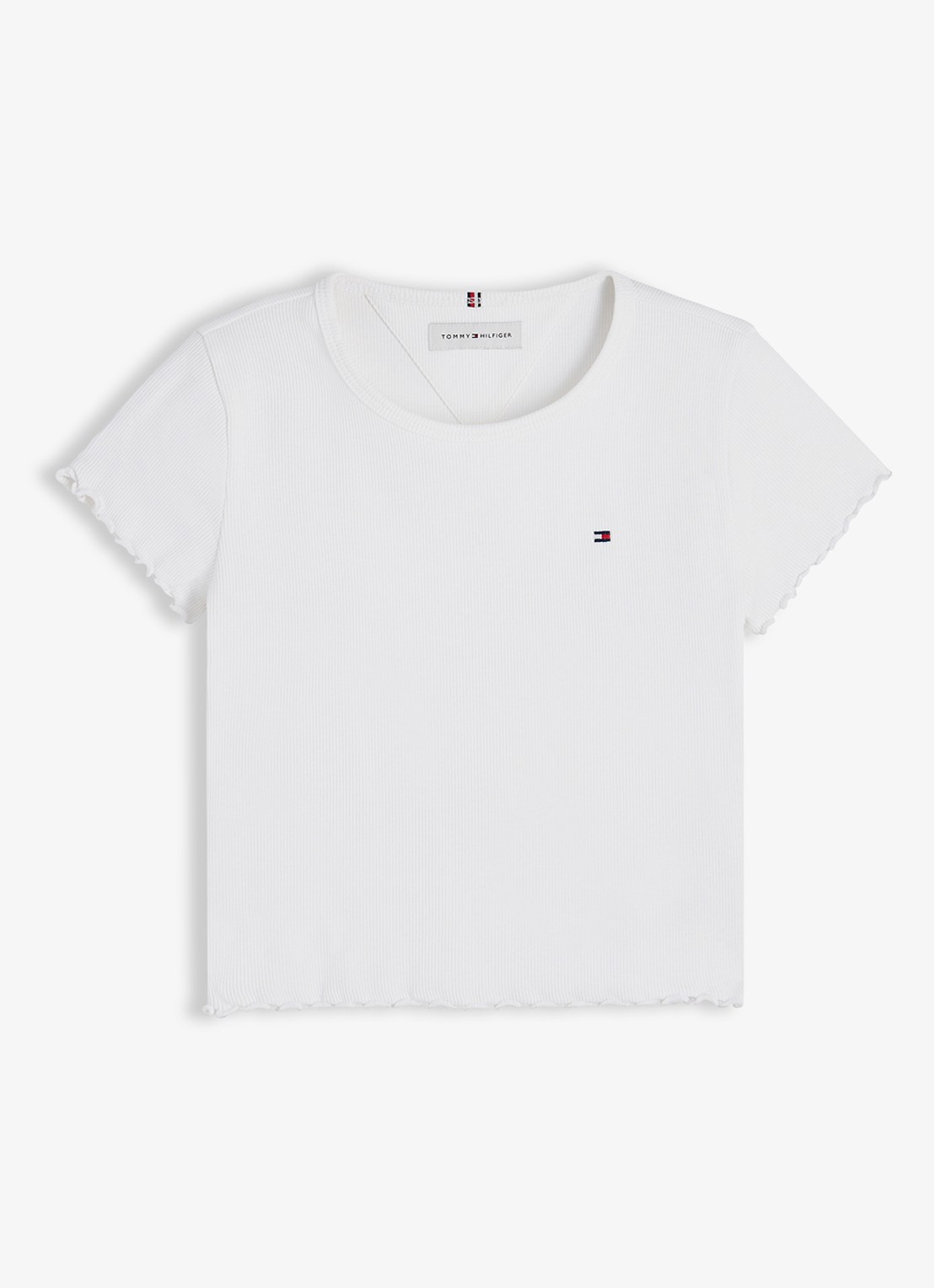 Tommy Hilfiger T-shirt met ribstructuur en logo - voorkant 2 wit