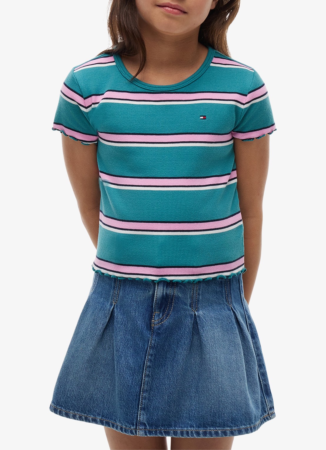 Tommy Hilfiger T-shirt met ribstructuur en logo - detail 4 turquoise