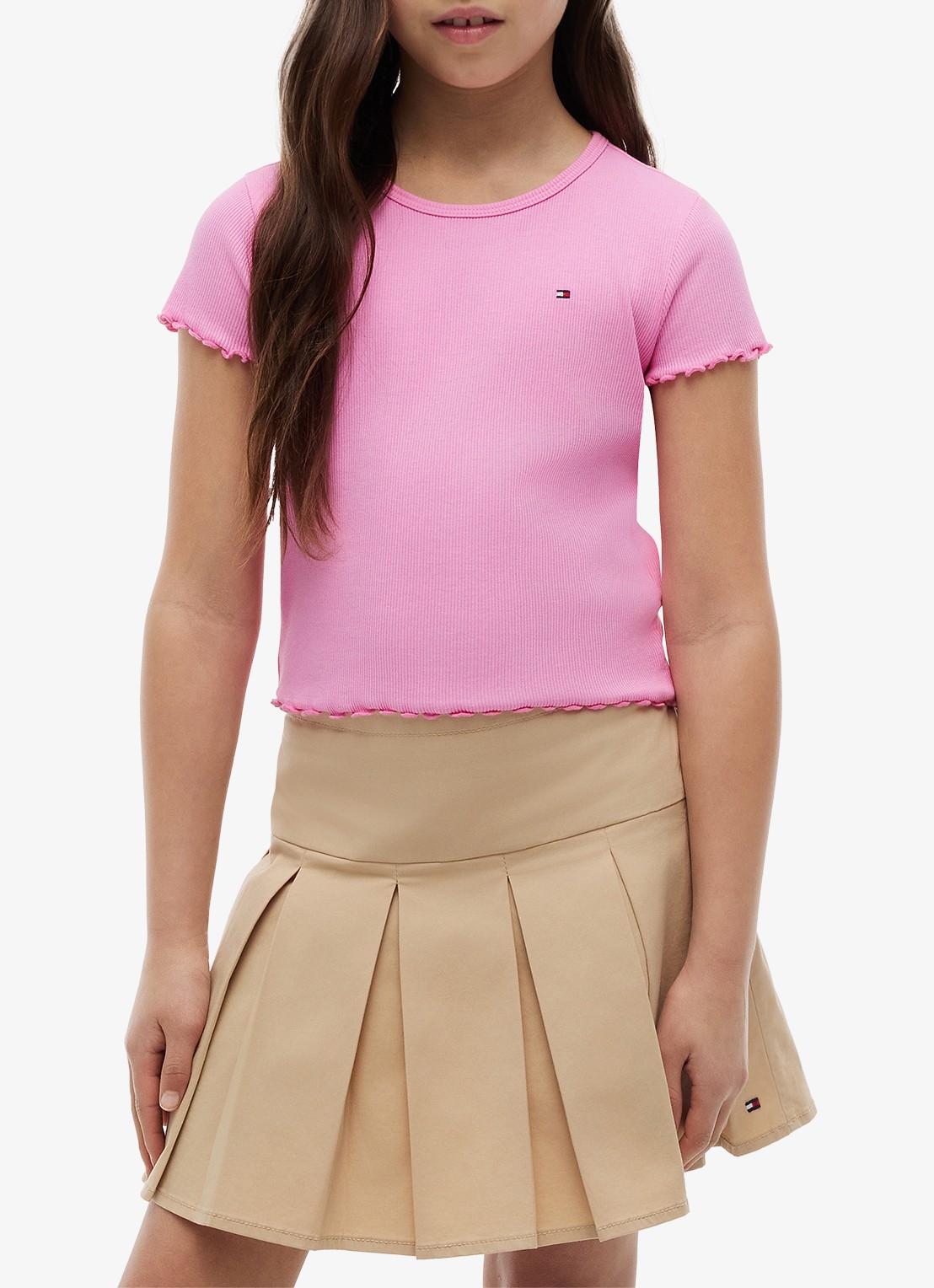Tommy Hilfiger T-shirt met ribstructuur en logo - detail roze