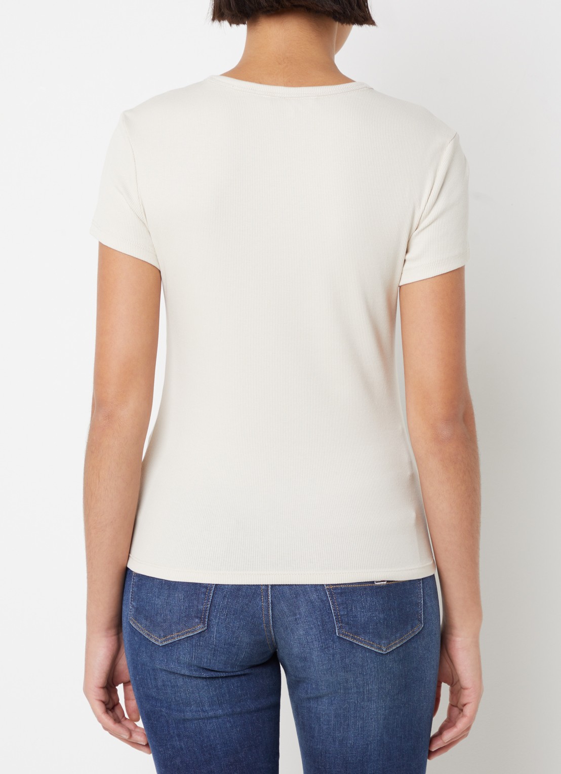 Tommy Hilfiger T-shirt met ribstructuur en logoborduring - achterkant 3 creme