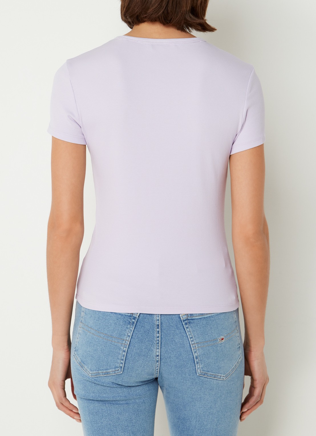 Tommy Hilfiger T-shirt met ribstructuur en logoborduring - achterkant 4 lila