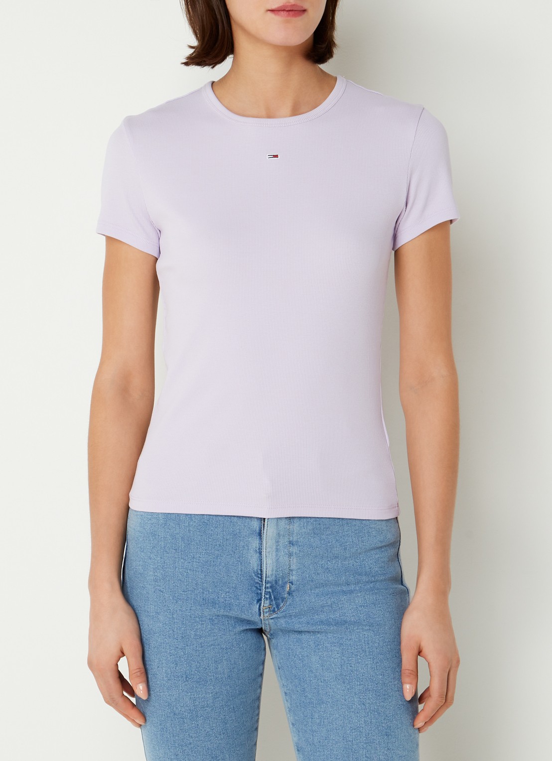 Tommy Hilfiger T-shirt met ribstructuur en logoborduring - detail lila