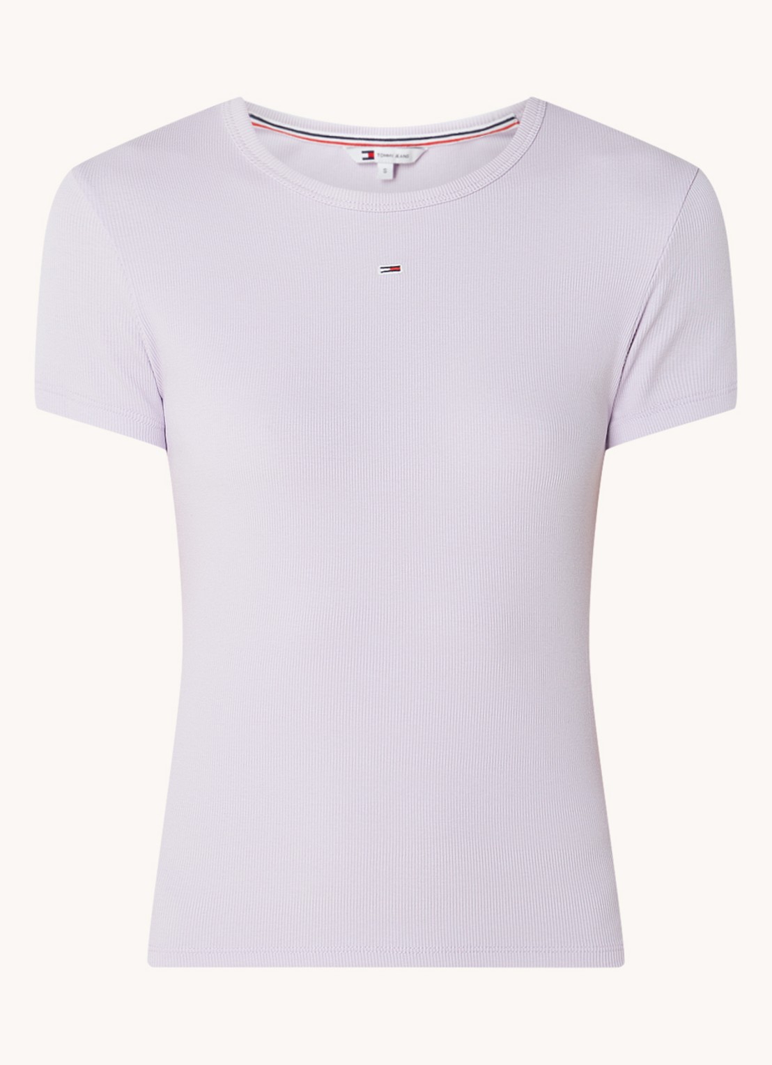 Tommy Hilfiger T-shirt met ribstructuur en logoborduring - voorkant 2 lila