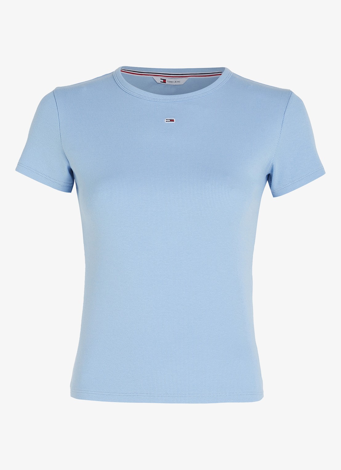 Tommy Hilfiger T-shirt met ribstructuur en logoborduring - voorkant 5 staalblauw