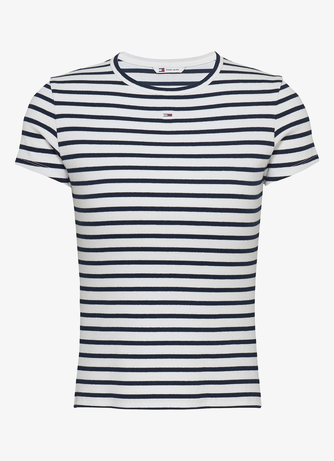 Tommy Hilfiger T-shirt met ribstructuur en logoborduring - voorkant wit