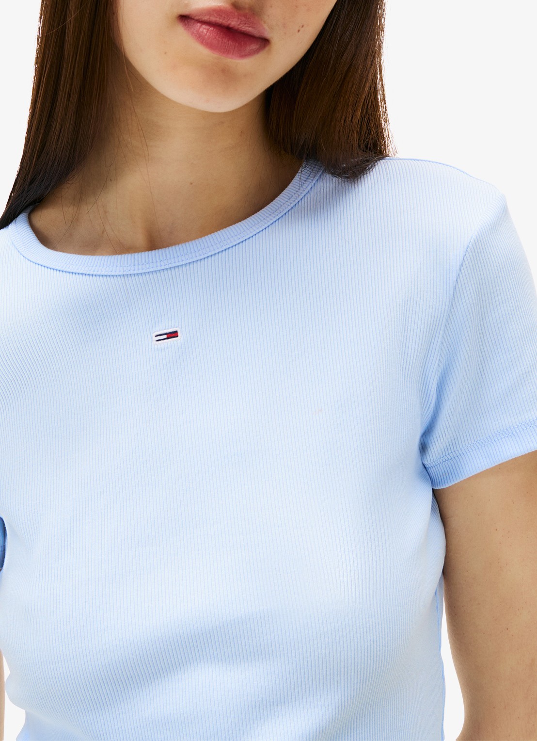 Tommy Hilfiger T-shirt met ribstructuur en logoborduring - detail 5 donkerblauw