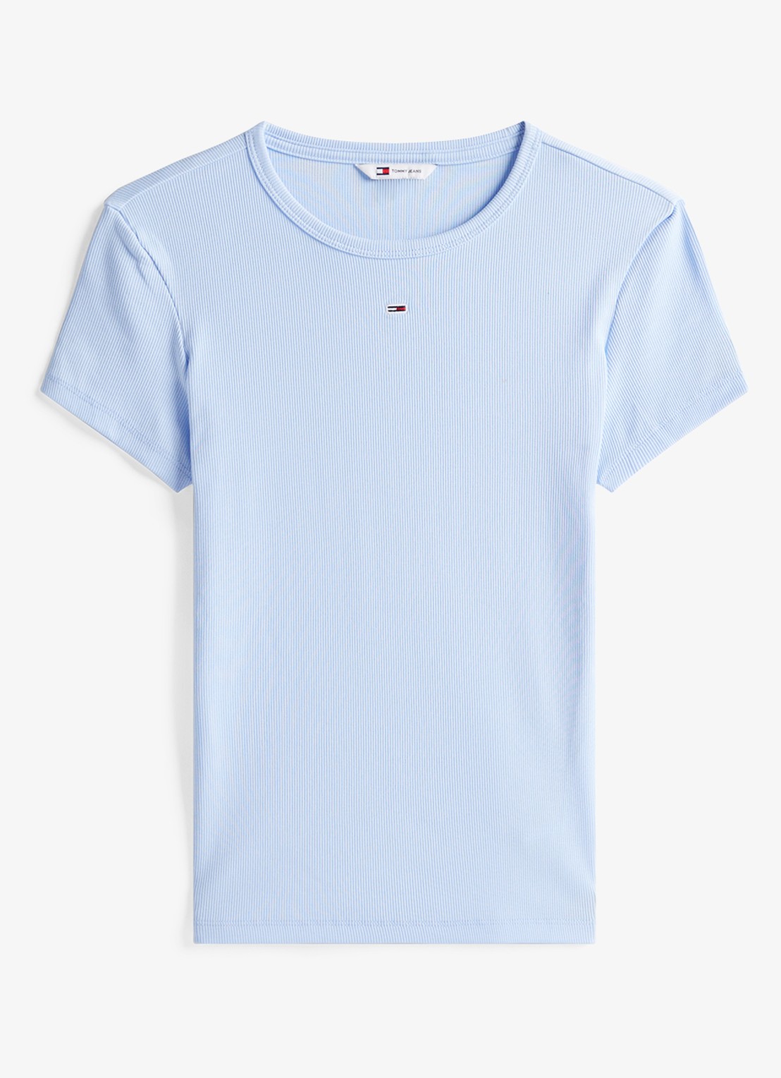 Tommy Hilfiger T-shirt met ribstructuur en logoborduring - voorkant donkerblauw