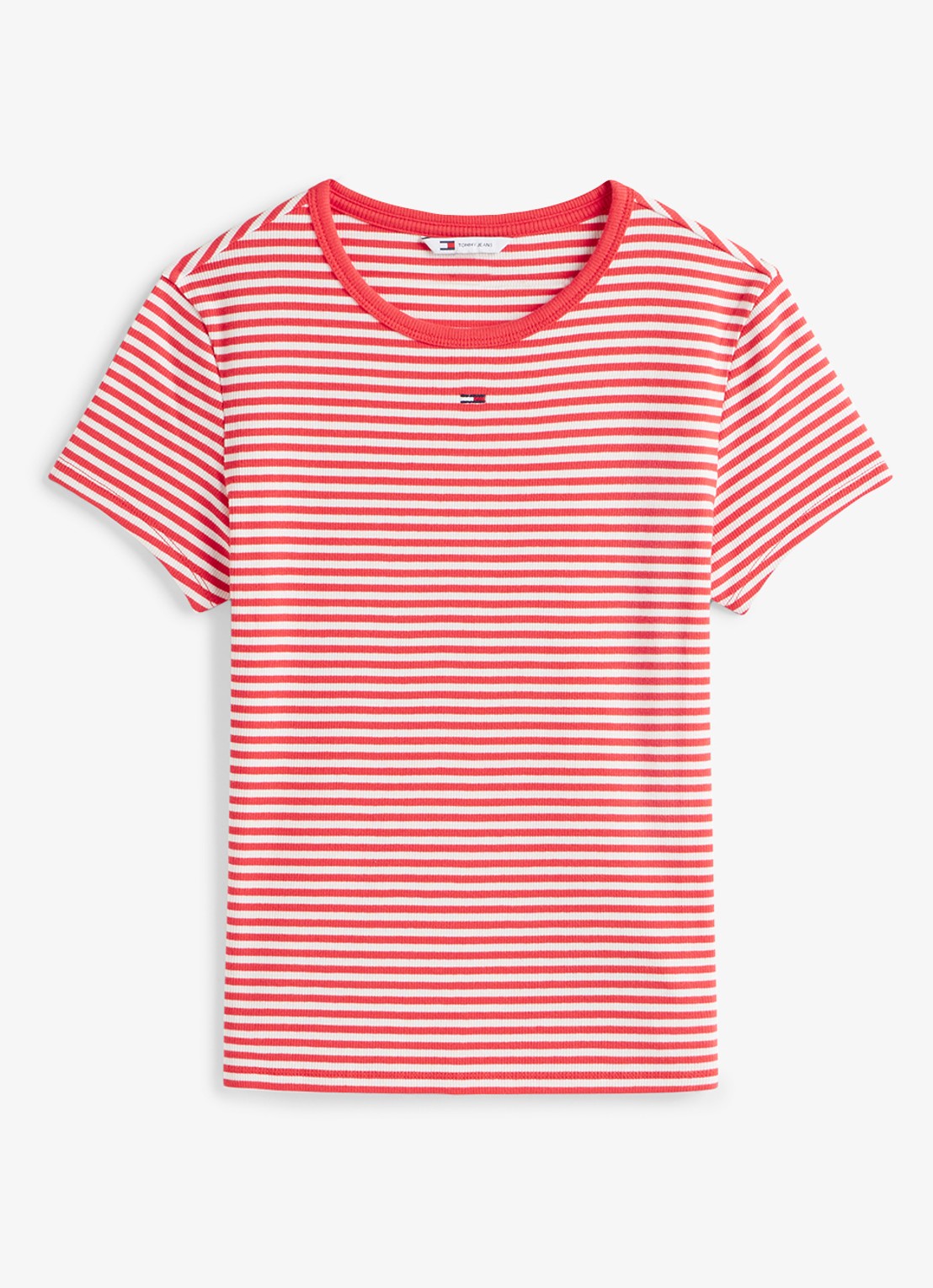 Tommy Hilfiger T-shirt met ribstructuur en logoborduring - voorkant 2 rood