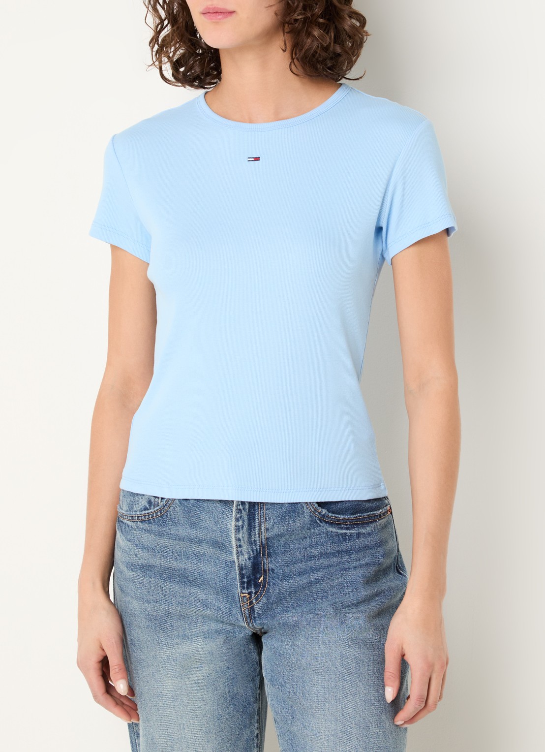 Tommy Hilfiger T-shirt met ribstructuur en logoborduring - detail 4 blauwgrijs