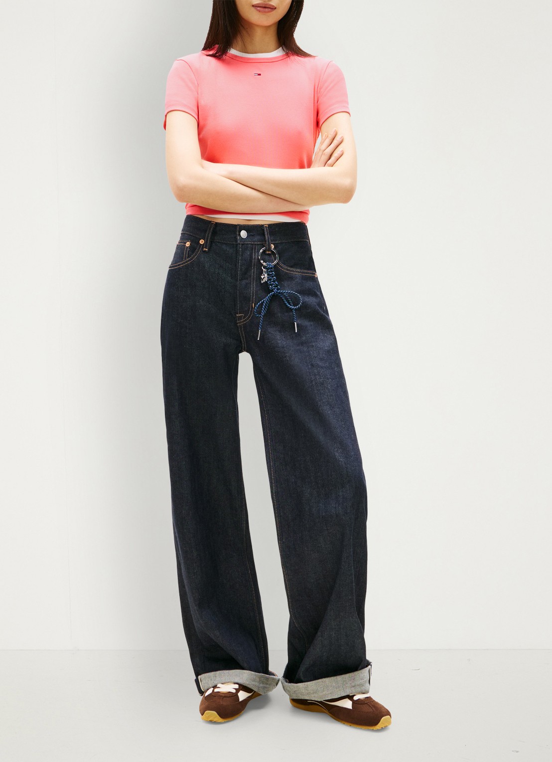 Tommy Hilfiger T-shirt met ribstructuur en logoborduring - voorkant 4 roze