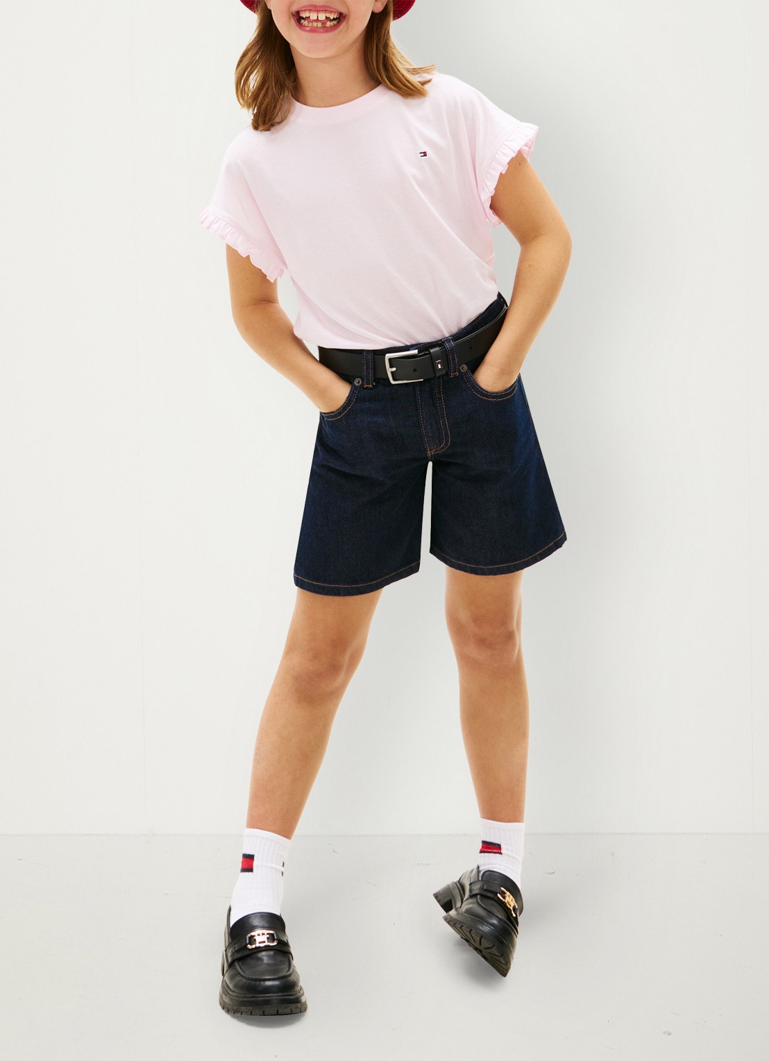 Tommy Hilfiger T-shirt met ruches - voorkant 2 roze