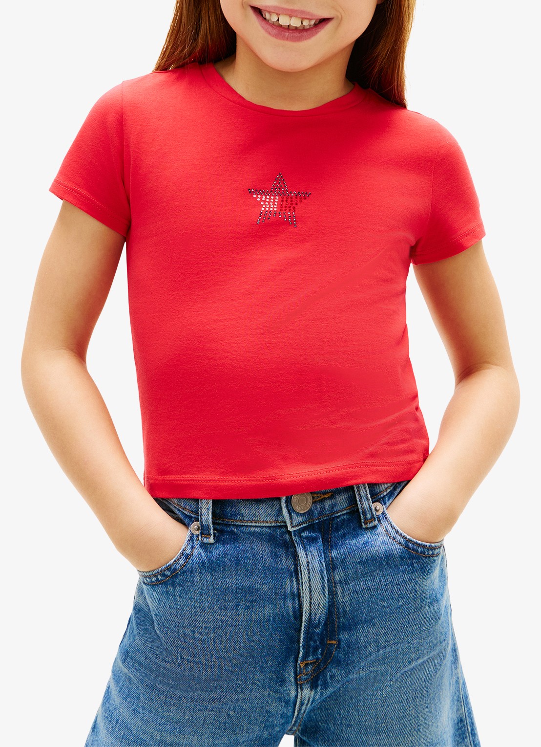 Tommy Hilfiger T-shirt met strass - detail 2 rood