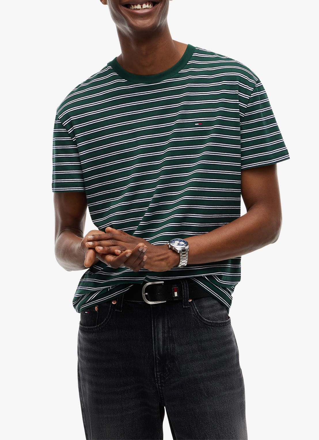 Tommy Hilfiger T-shirt met streepdessin  - detail groen