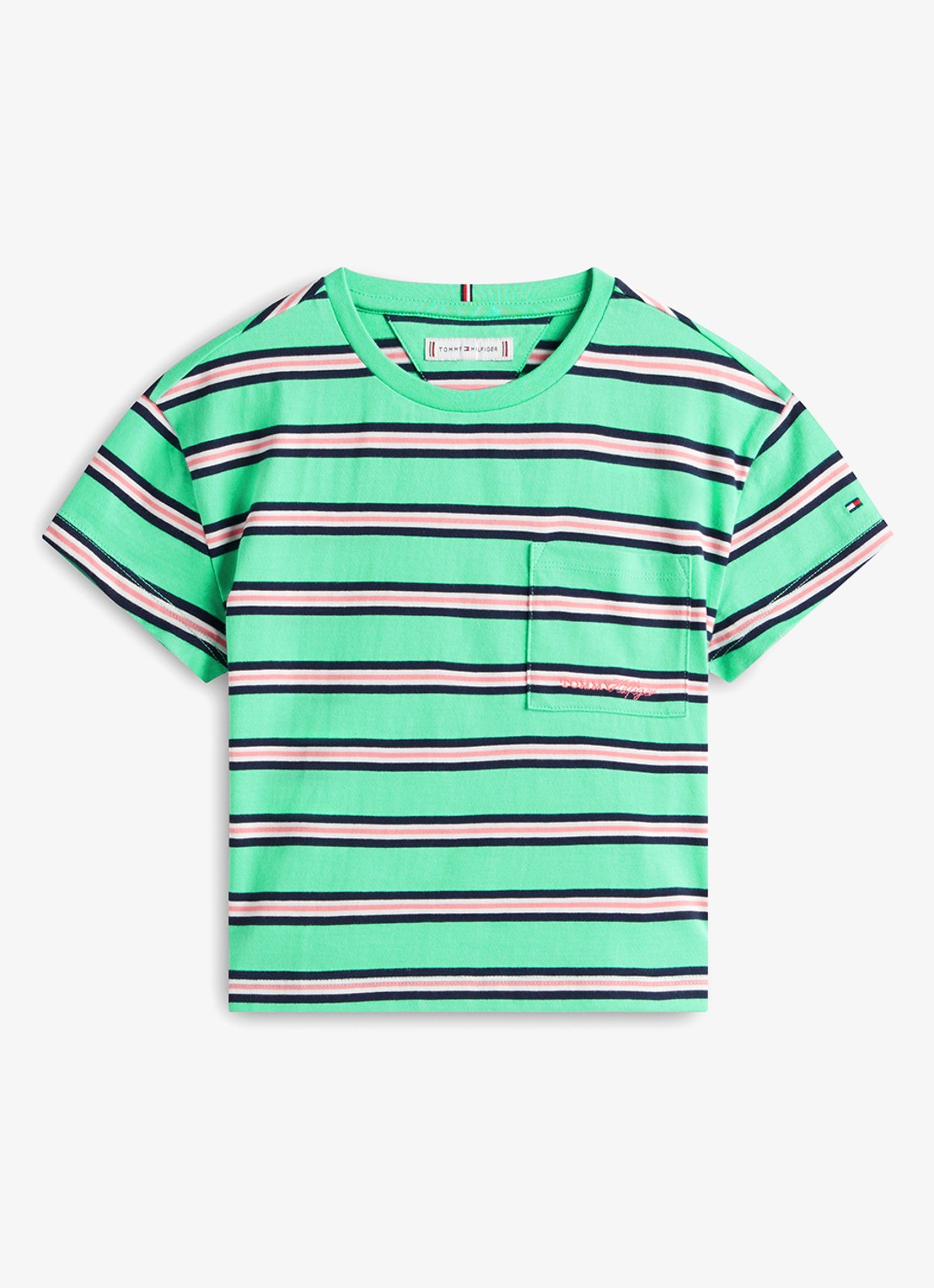 Tommy Hilfiger T-shirt met streepprint en borstzak - voorkant groen