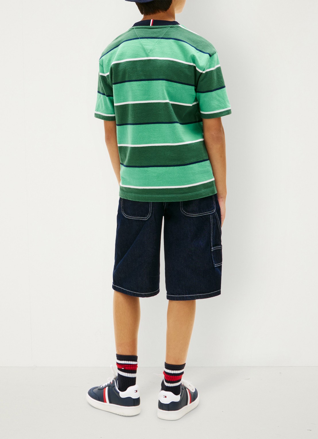 Tommy Hilfiger T-shirt met streepprint en logo - achterkant groen