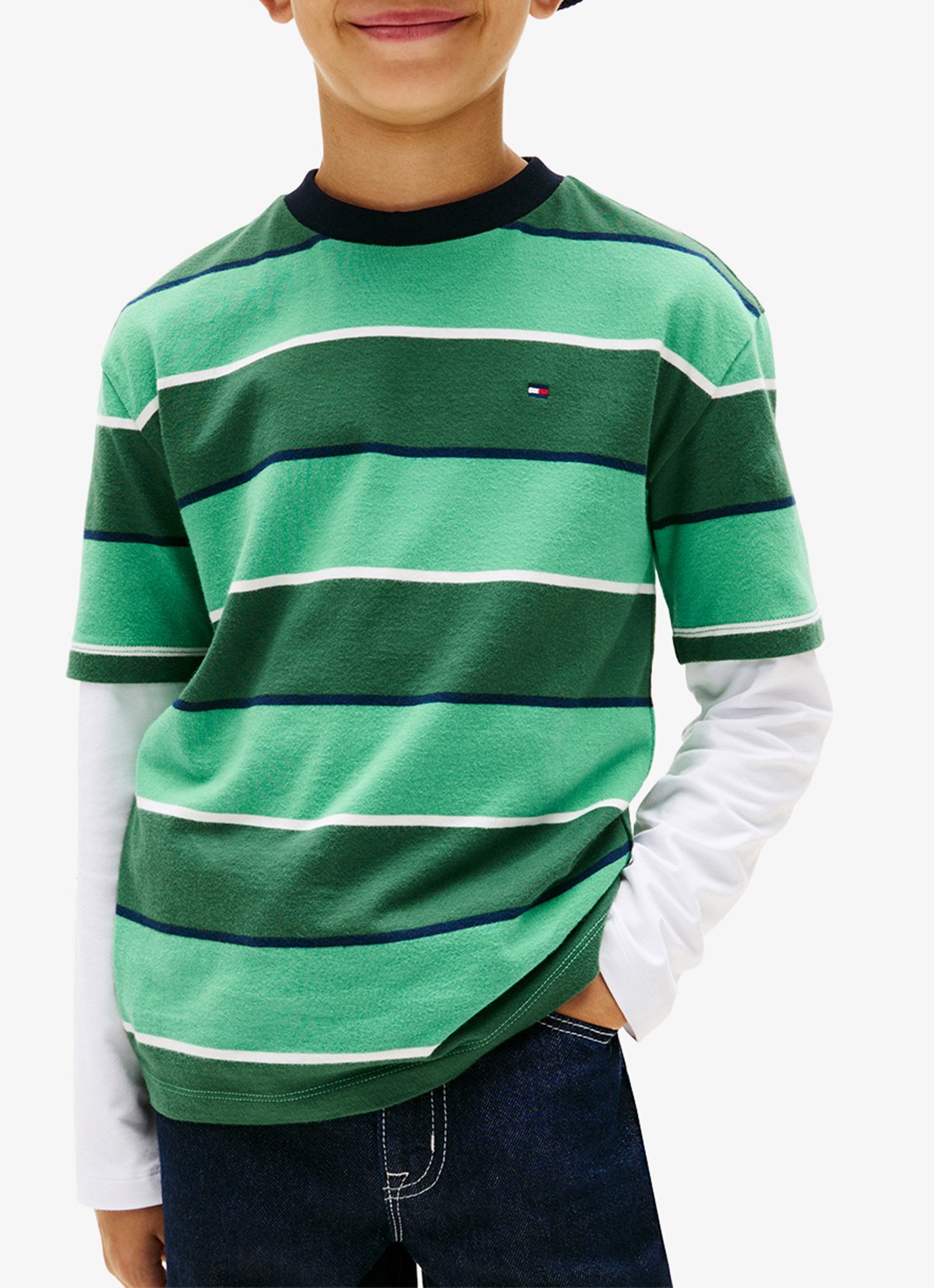 Tommy Hilfiger T-shirt met streepprint en logo - detail 4 groen