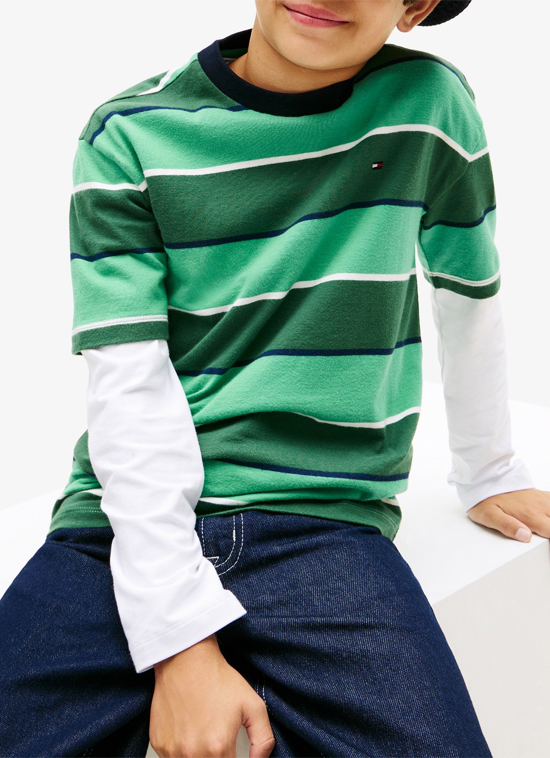 Tommy Hilfiger T-shirt met streepprint en logo - detail 5 groen