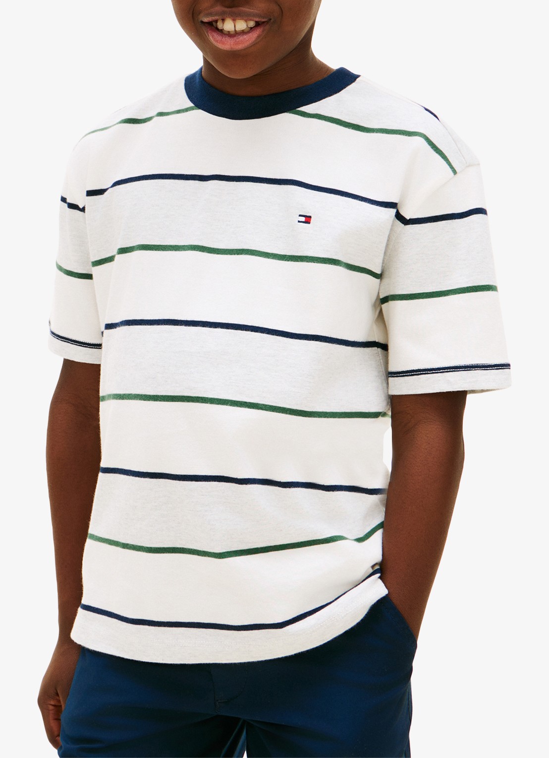 Tommy Hilfiger T-shirt met streepprint en logo - detail donkerblauw