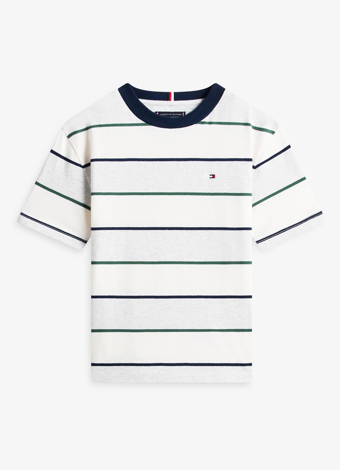 Tommy Hilfiger T-shirt met streepprint en logo - voorkant 3 donkerblauw