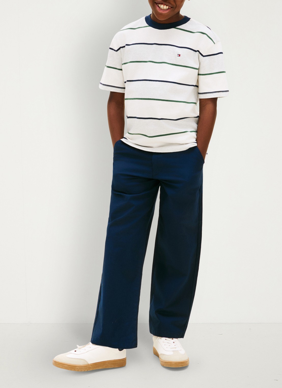 Tommy Hilfiger T-shirt met streepprint en logo - voorkant 4 donkerblauw