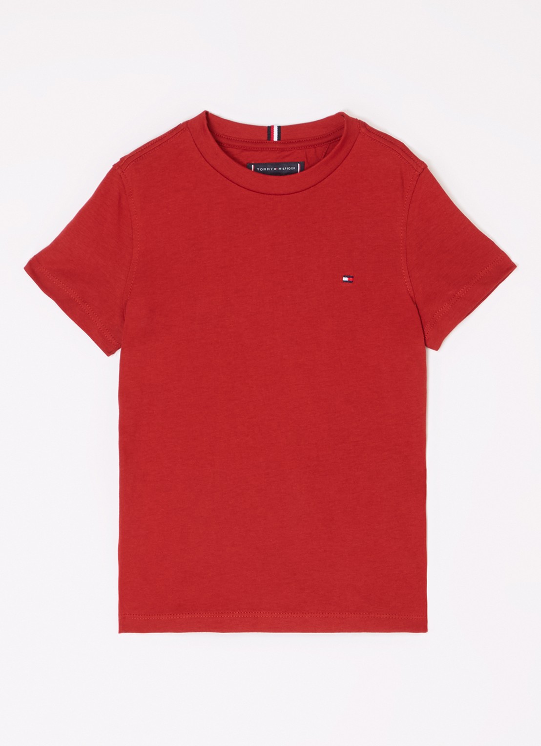 Tommy Hilfiger T-shirt met streepprint en logoborduring - voorkant dark magma / rood