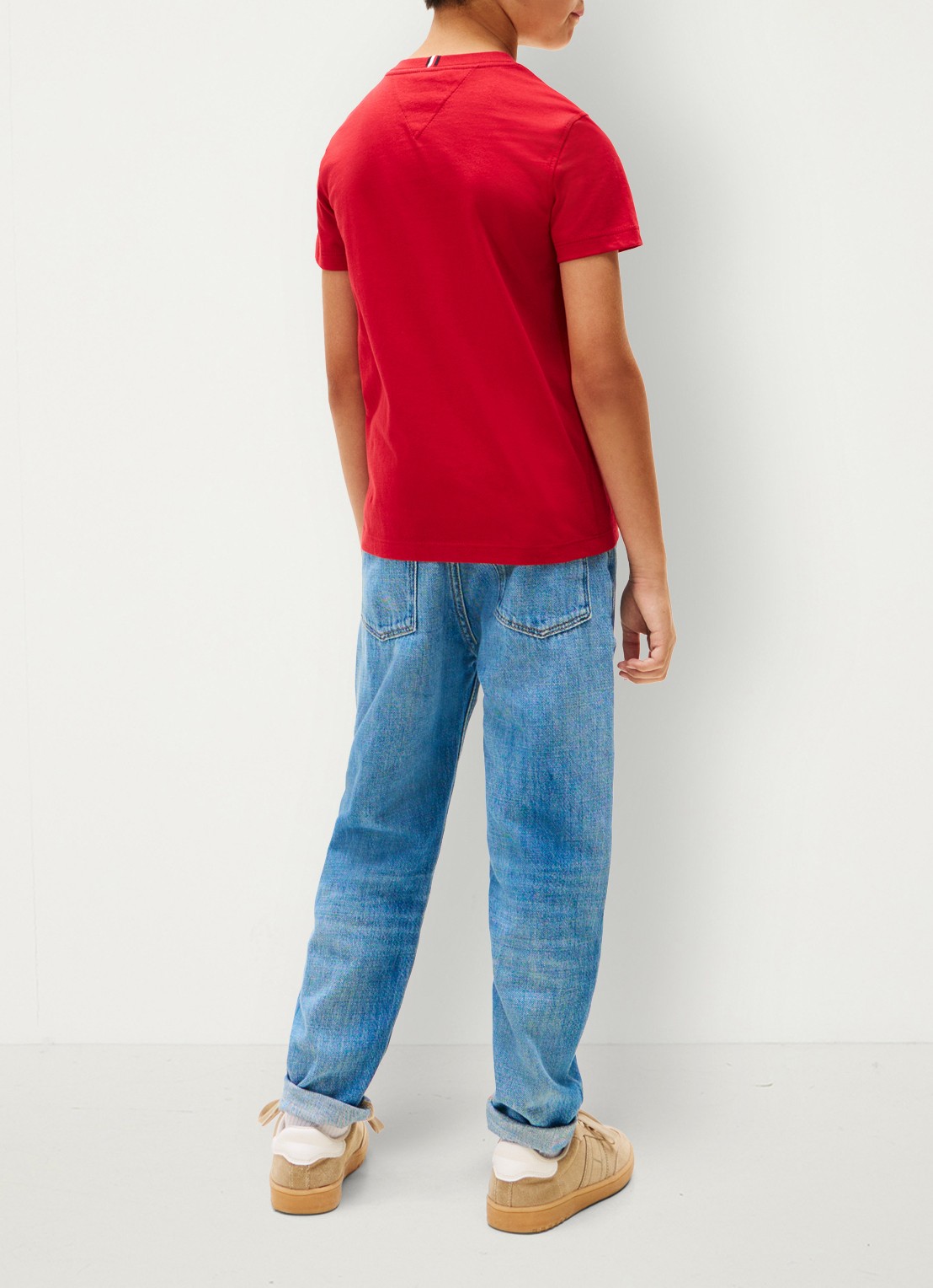 Tommy Hilfiger T-shirt met streepprint en logoborduring - achterkant medium red / rood