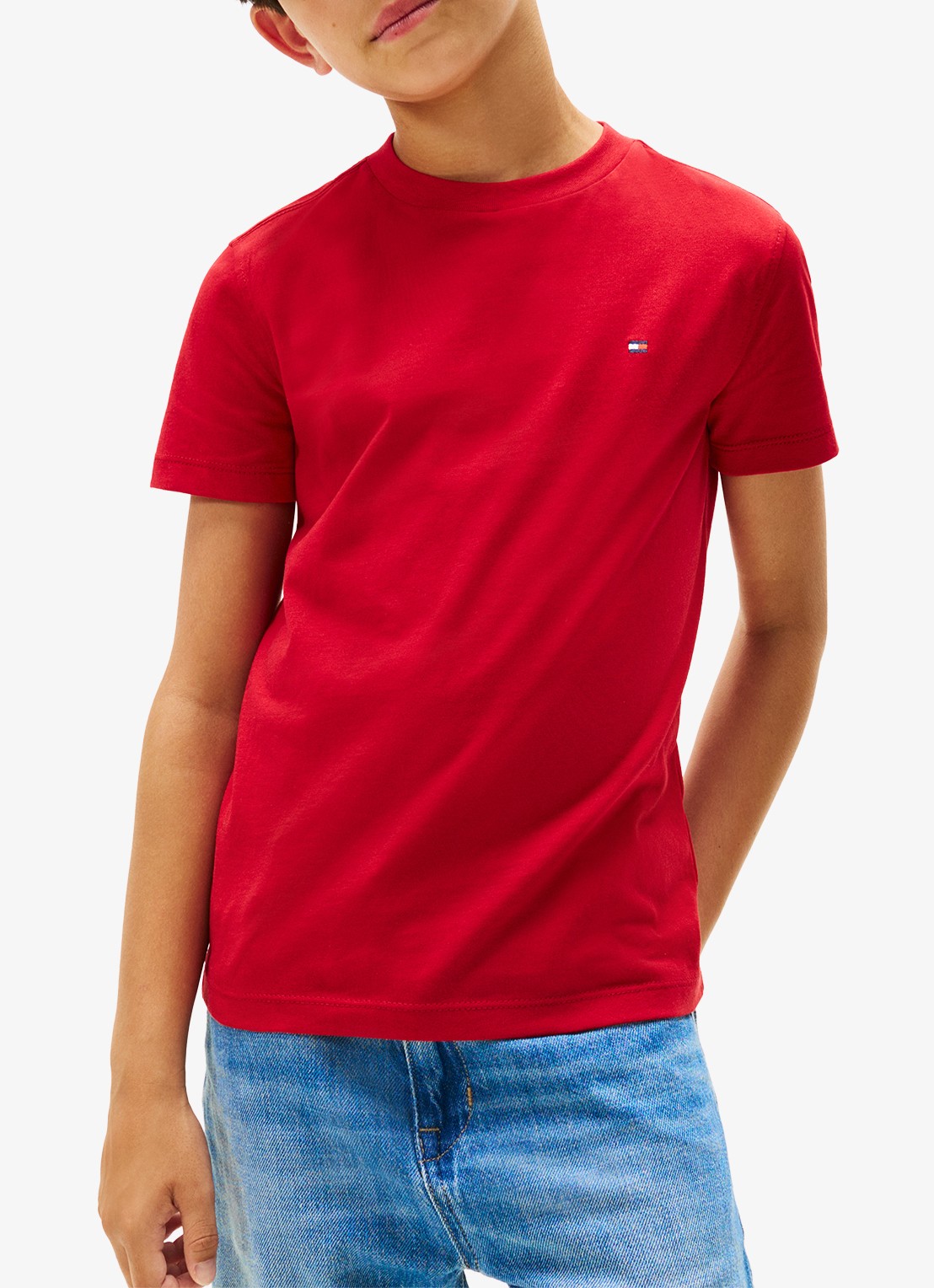 Tommy Hilfiger T-shirt met streepprint en logoborduring - detail 2 medium red / rood