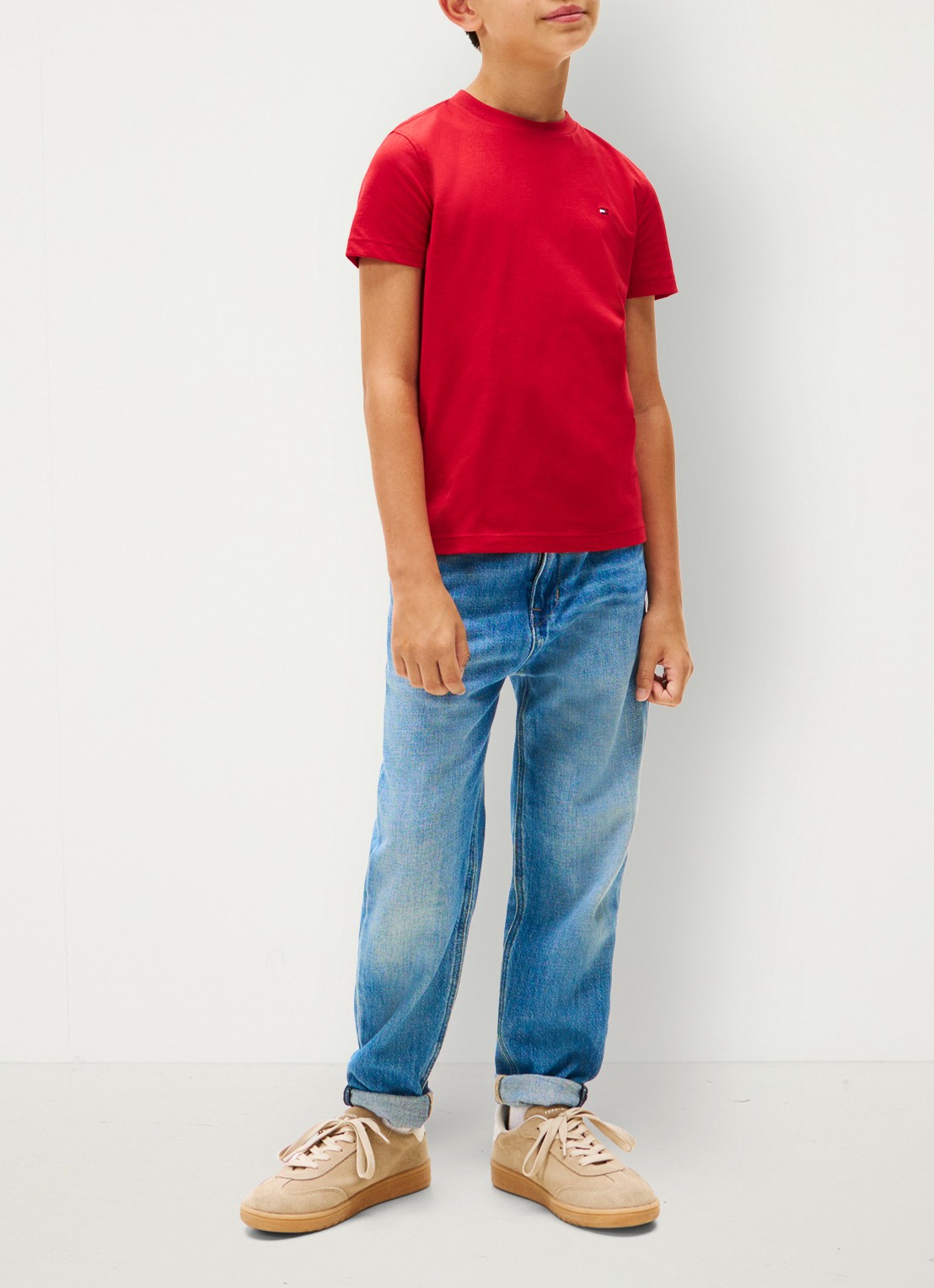 Tommy Hilfiger T-shirt met streepprint en logoborduring - voorkant 5 medium red / rood