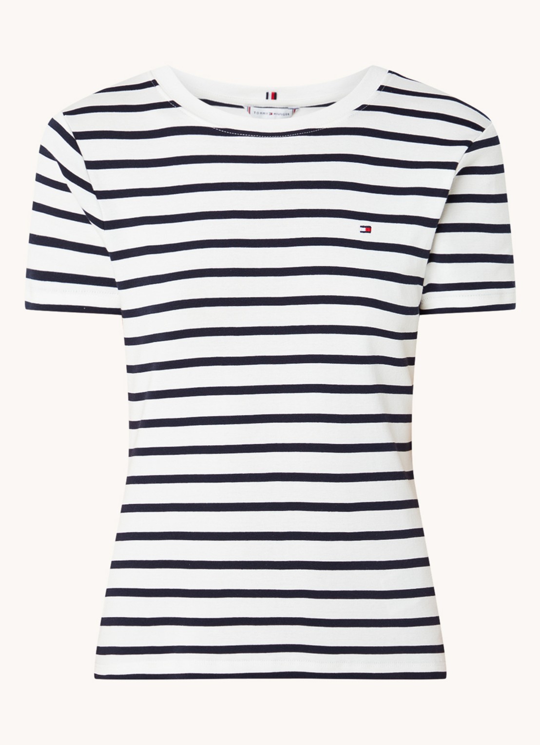 Tommy Hilfiger T-shirt met streepprint - voorkant 4 breton ecru/dessert sky / wit