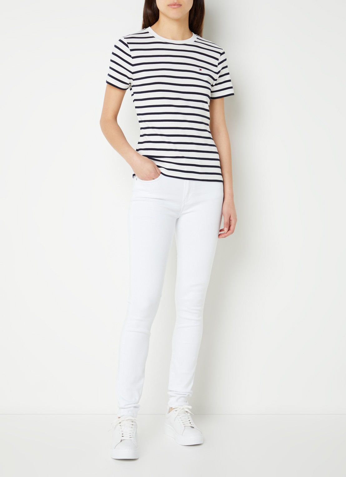 Tommy Hilfiger T-shirt met streepprint - voorkant 5 breton ecru/dessert sky / wit