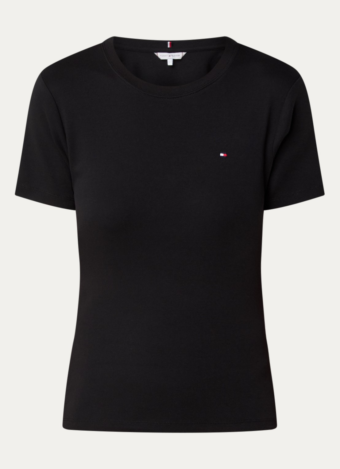 Tommy Hilfiger T-shirt met streepprint - voorkant black  / zwart