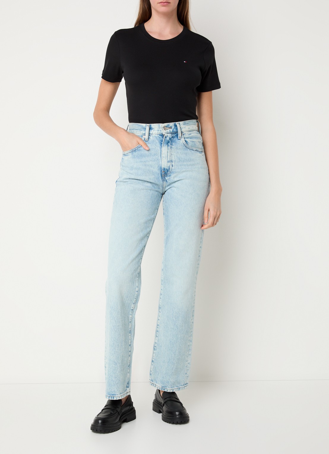 Tommy Hilfiger T-shirt met streepprint - voorkant 2 black  / zwart